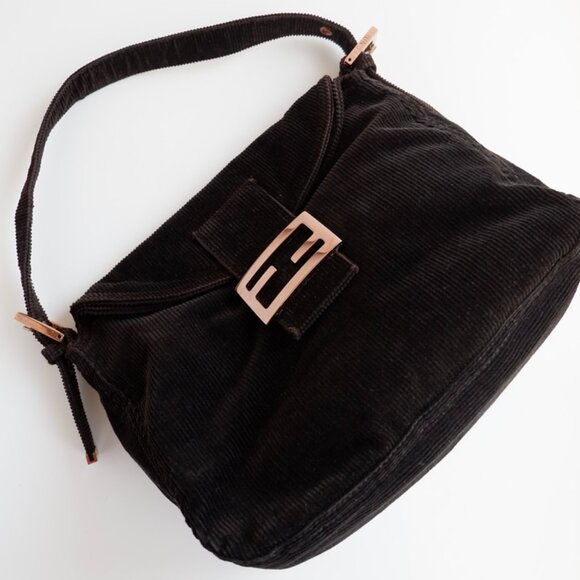 Authentic Preowned Fendi Black Corduroy Baguette Shoulder Bag - Picture 4 of 13